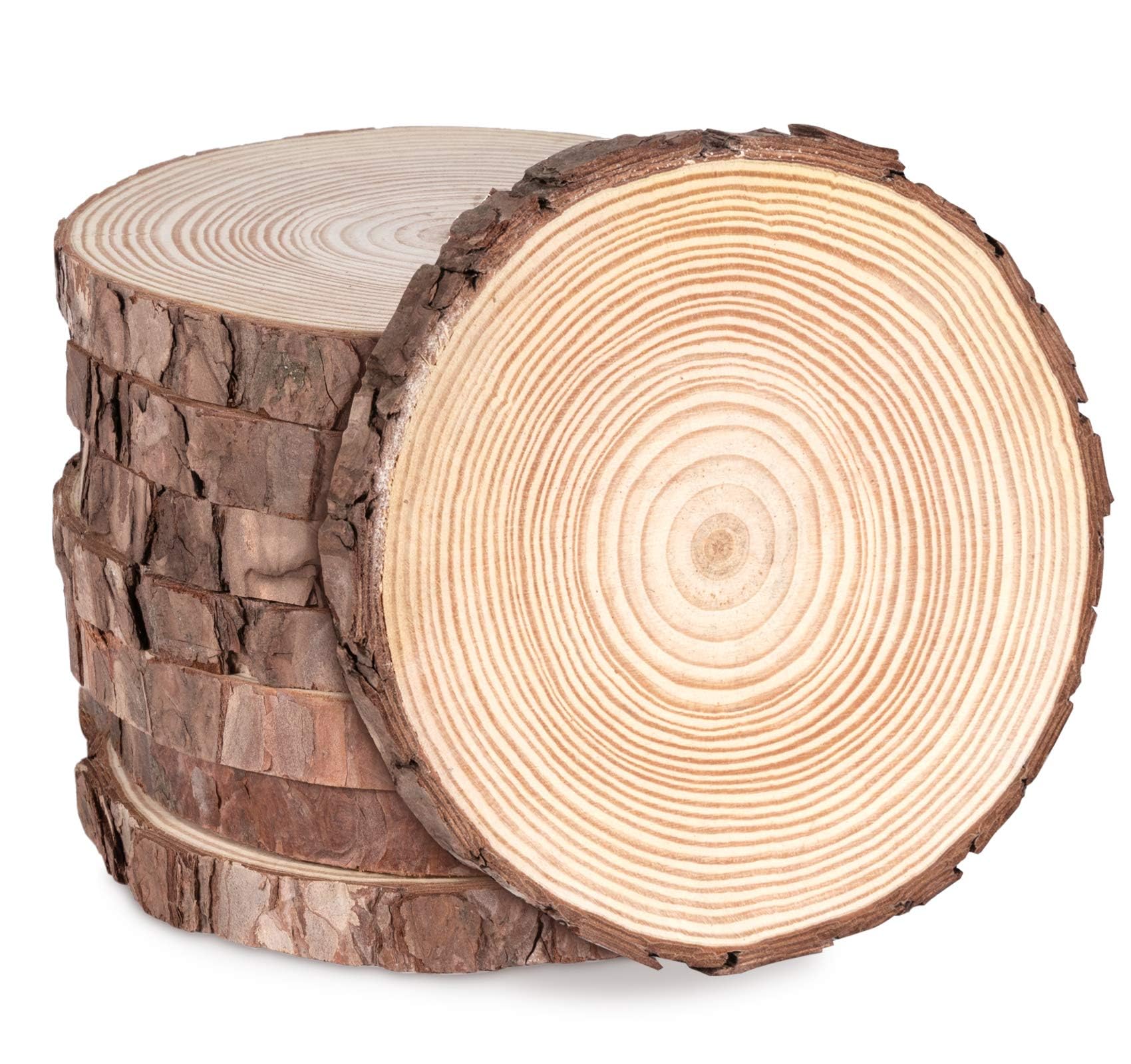 ilauke 8 Pcs Natural Wood Slices, 15-16cm Circle Wooden Discs, Unfinished Round Log Slices with Tree Bark, 1.5cm Thick Log Wooden Rounds for Arts Crafts Wall Decor Wedding Christmas Ornaments Coasters