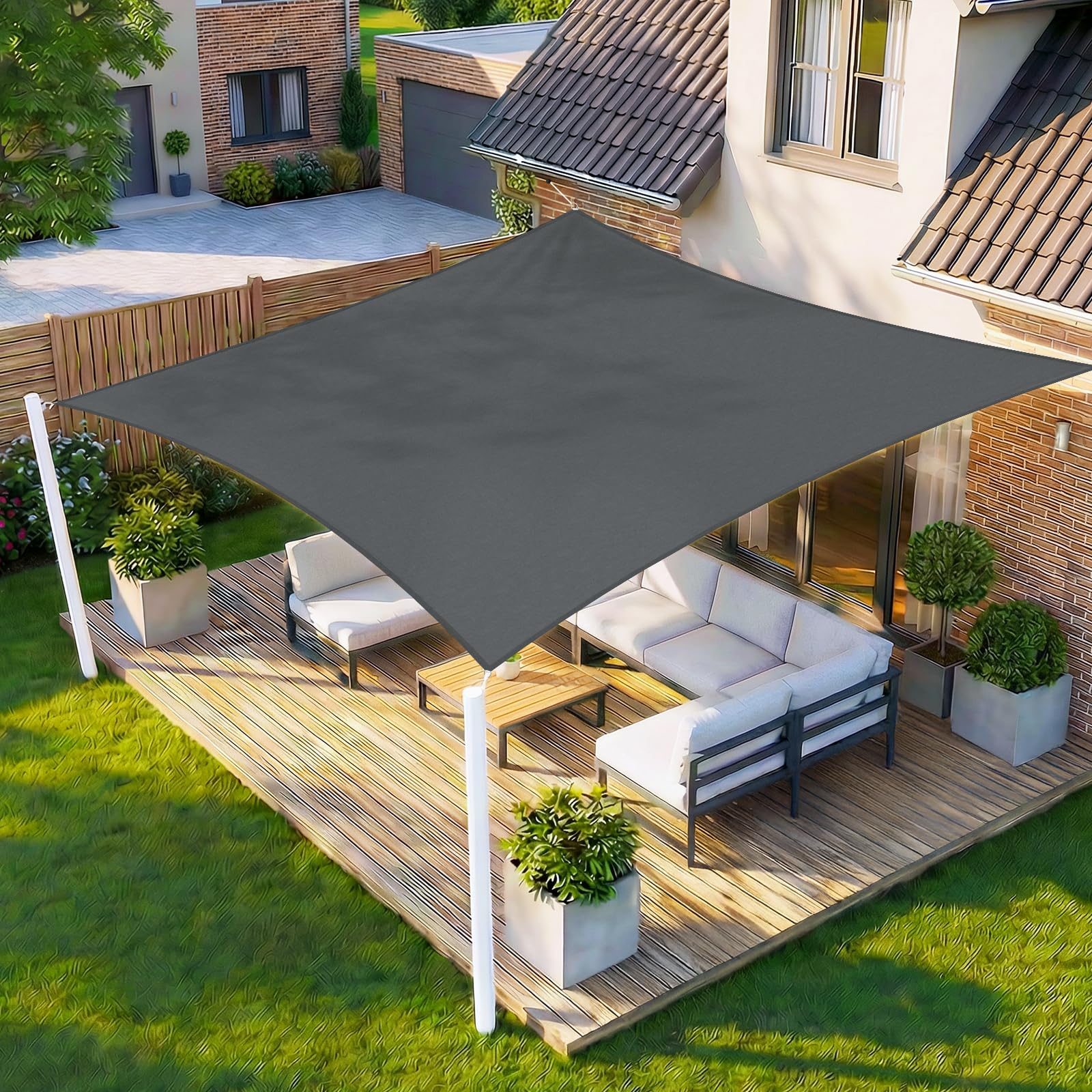 HENG FENG Sun Shade Sail Rectangle 3x4m Waterproof PES Polyester Canopy Awning Sunscreen with 95% UV Block for Outdoor Patio Garden Anthracite