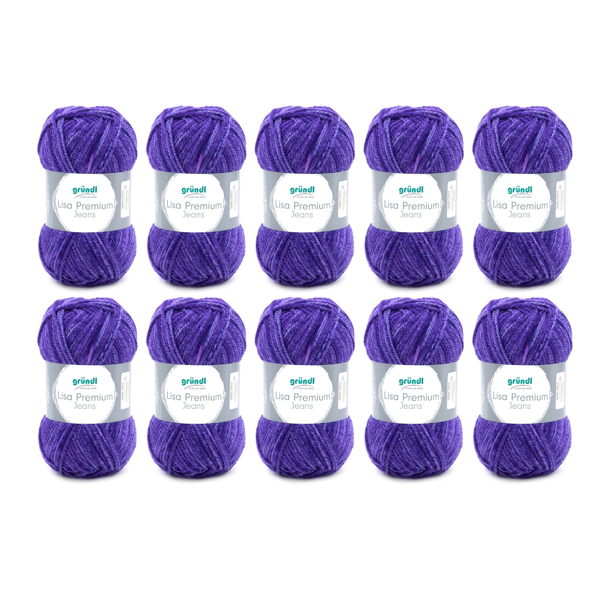 Gründl Lisa Premium Jeans Knitting & Crochet Yarn Soft and Wool-Like Character Easy Care Washable 100% Polyacrylic Knitting Yarn 50g/133m Needle Size 3.5-4.5 10 Balls of 50g