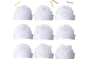 FACCITO 36 Pcs Turkey Crowns for Kids - Color Your Own Thanksgiving Hat Crafts - Fall Paper Crowns for Harvest - 9 Styles DIY Crown Activity Supplies