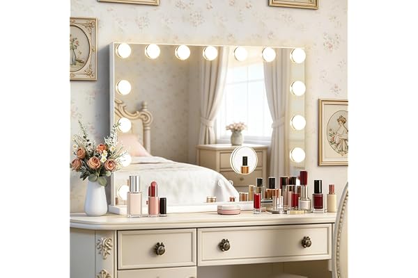 Ratsamee Hollywood Vanity Mirror with Lights –23×18 Inch Light Up Makeup Mirror with 15 Dimmable LED Bulbs, Touchscreen Contr