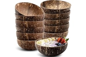 12 Pcs Coconut Shell Bowls, 13.5Oz Polished Wooden Salad Bowl, Natural Smoothie Acai Bowls, Buddha Bowl for Vegan Gifts Kitch
