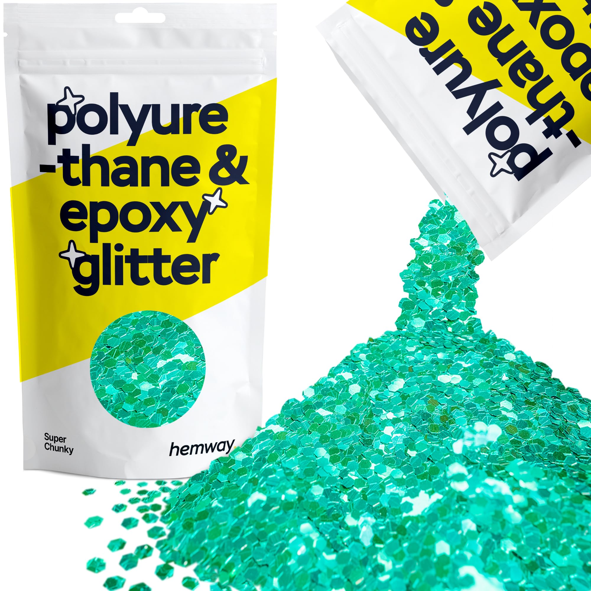 Hemway Resin Glitter Turquoise Blue 100g Super Chunky | Polyurethane & Epoxy Glitter for Resin Crafts, Tumblers, Coasters, Floor & Table Art