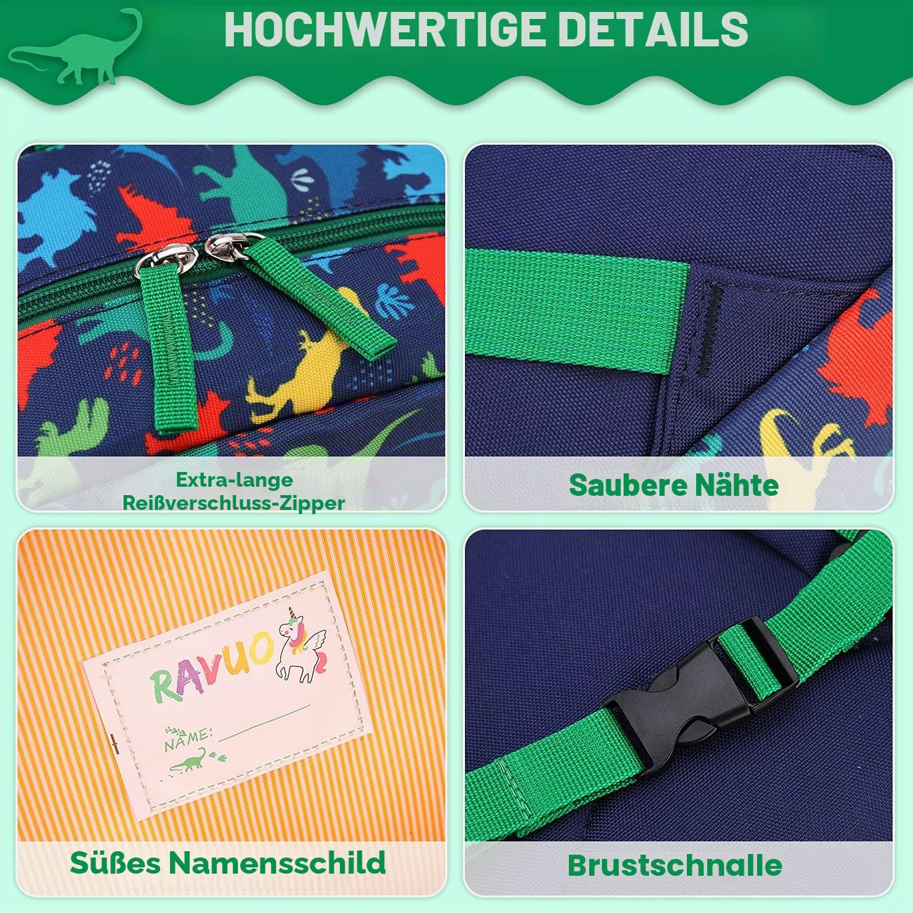Kinderrucksack für Jungen 4-8 Jahre, Leichter & Wasserabweisender Vorschule Rucksack,Schulrucksack mit Brustgurt, für Grundschule,Dinosaurier 3