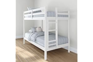 Grain & Grove Bear Twin Over Twin Bunk Bed, Sturdy Bunk Bed Frame for Kids, Plywood Bunk with Ladder, Guardrail, and Slats, No Box Spring Required, Brushed White