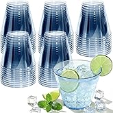Glowserve 150 Pack Plastic Cups 9 oz Blue Clear Plastic Cups for Cocktail Fancy Disposable Cup for Party Stemless Wine Glasses for Wedding Thanksgiving Christmas Party Graduation