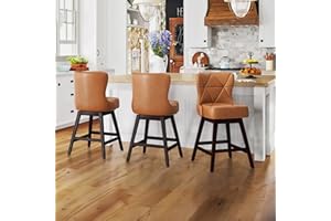 Cozyman Counter Height Bar Stools Set of 3, 26"H Swivel Bar Stool with Back, Faux Leather Counter Stool, Solid Wood Legs, Retro Upholstered Barstools for Kitchen Island, Home Bar, Pub, Yellowish-brown