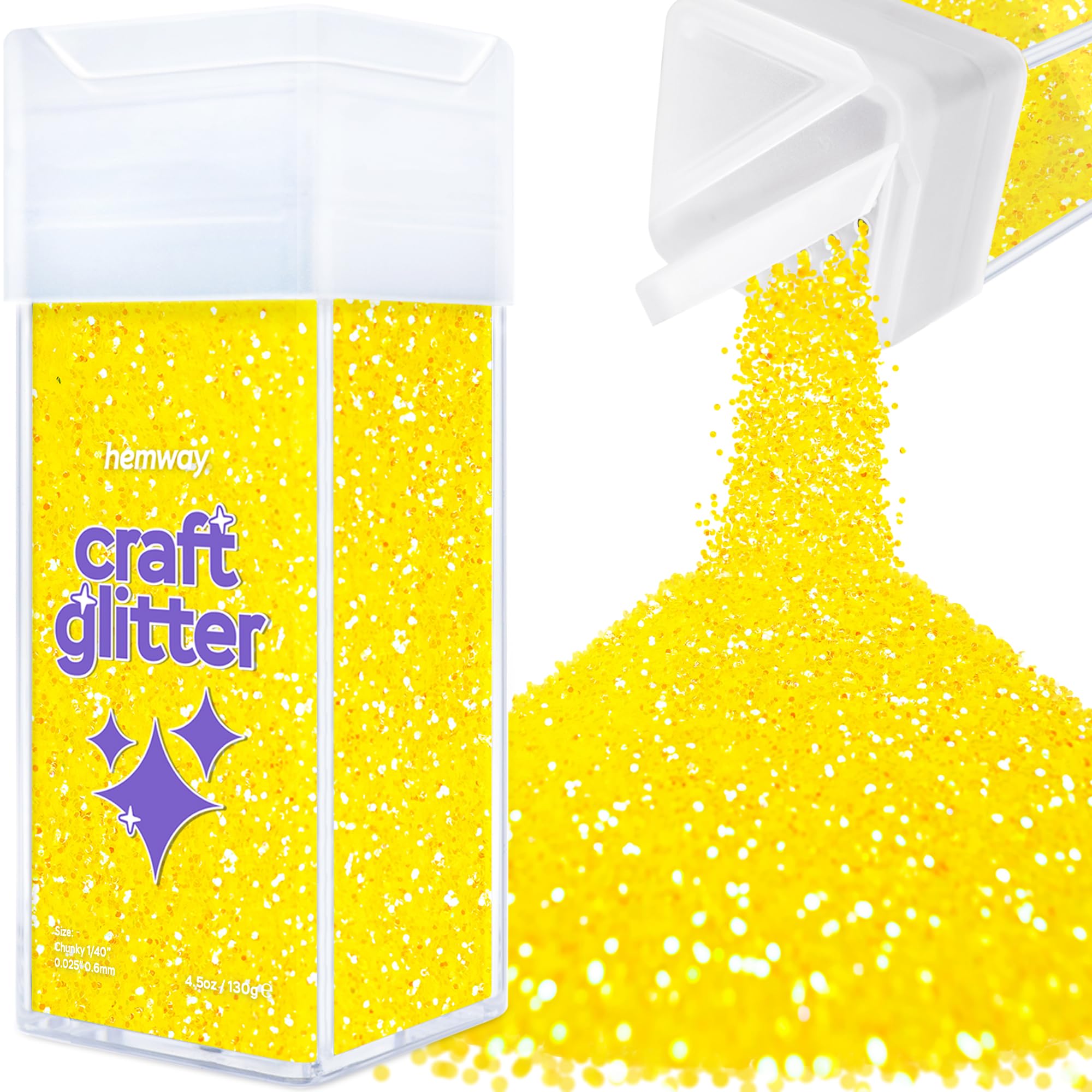 Hemway Glitter Shaker Fluorescent Yellow 110g Chunky, Craft Glitter Shaker for Resin & Epoxy Crafts, Christmas Art Supplies, Nail, Body, Face, Eye, Festival, Crafting, Slime, Sparkle โ image 1