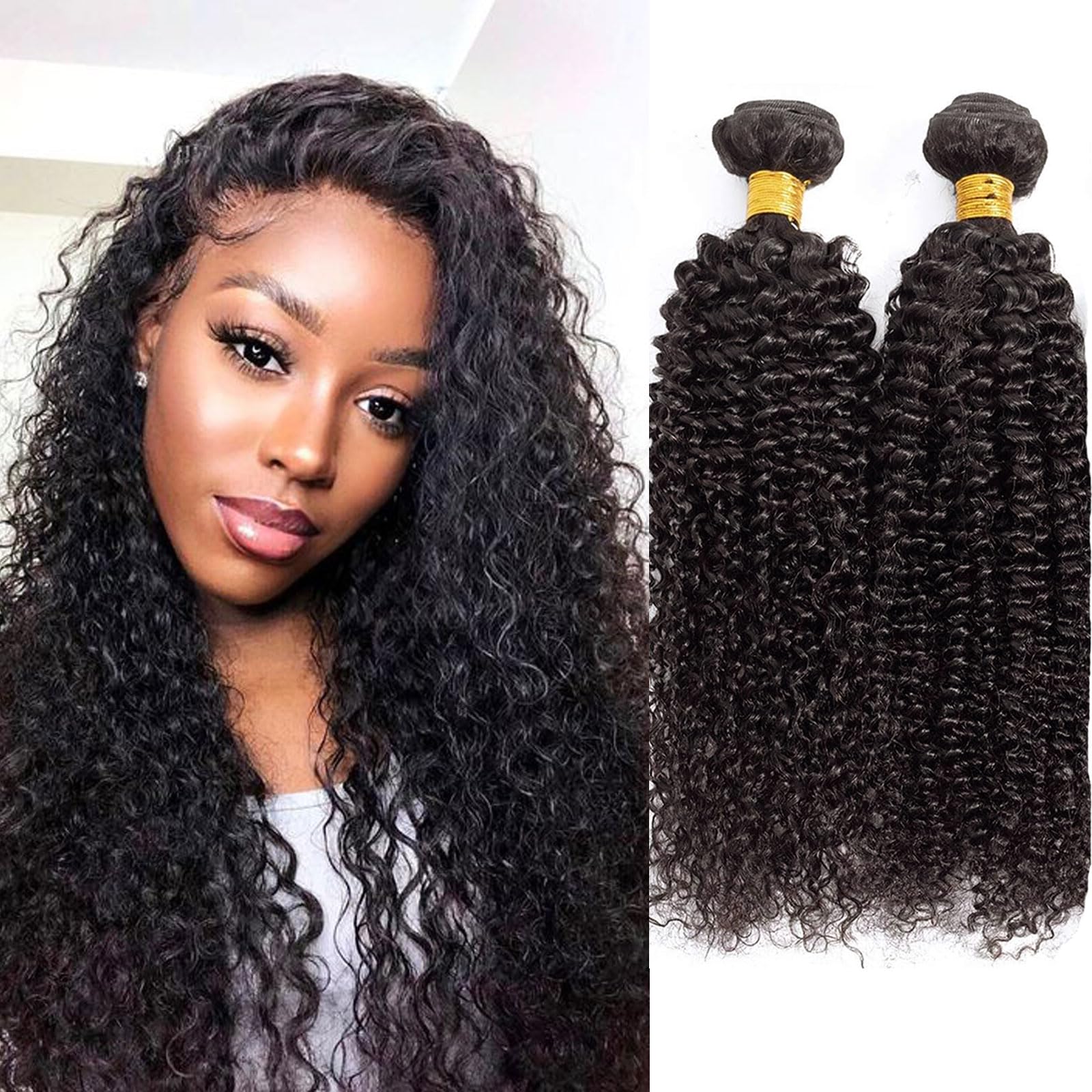 Huarisi Curly Bundles Human Hair 18 20 inch Kinky-curly Weave 10a Unprocessed Brazilian Virgin Hair 200g Natural Color Double Weft Sew In Weaving for Women