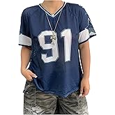 SHENHE Women's Plus Size Y2k Football Jersey Shirt Mesh Oversized Number Graphic Vintage Top