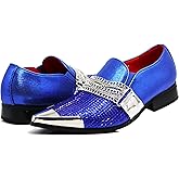 Enzo Romeo Crisino Men Rhinestone Chrome Toe Suede Pointy Buckle Dress Loafer Slip On Shoes