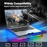 TECKNET Laptop Cooling Pad RGB 5-Quiet Fans 12-19 Inch with 2 USB Ports view 3