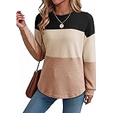 Dokotoo Womens Tops Casual Long Sleeve Waffle Knit Oversized Shirts Crewneck Color Block Pullover Sweatshirts