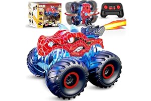 Kidcia Remote Control Dinosaur Car, 2.4GHz RC Monster Trucks for Boys with Spray, Light & Sound, All Terrain RC Cars with 2 Batteries, Dinosaur Toys for Kids 3 4 5 6 7 8, Christmas Birthday Gift