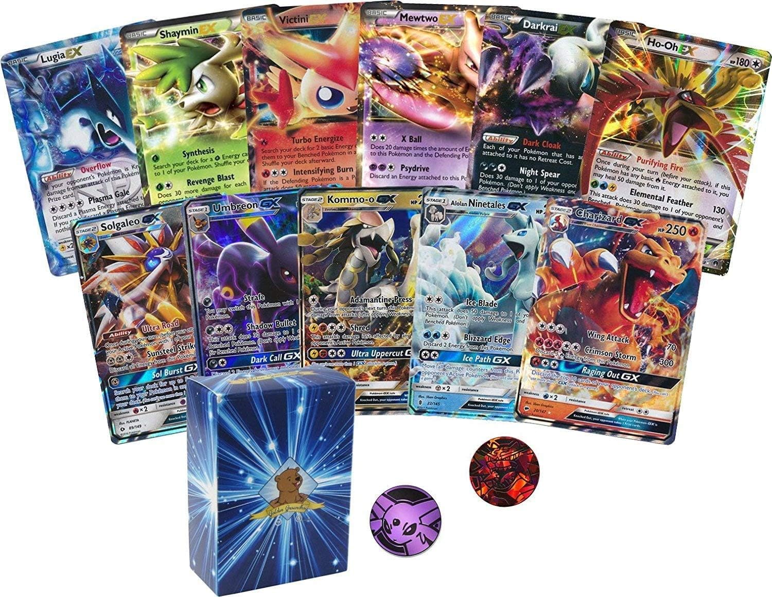 Amazon Com Pokemon Ultra Rare Lot Random 5 Cards All Ultra Rare 2 Gx 3 V And Or Ex Ultra Rare Mix 1 Coin Includes Golden Groundhog Box Toys Games