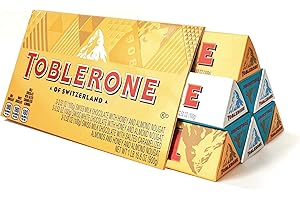 Toblerone Swiss Chocolate Gift Set, Milk Chocolate, White Chocolate & Crunchy Salted Caramelized Almond, Valentines Day Chocolate Candy, 9 - 3.52 oz Bars
