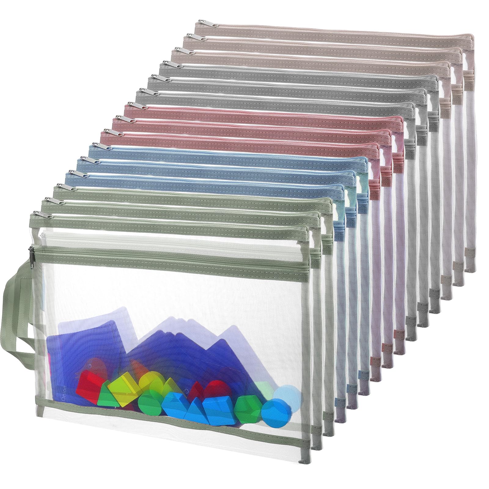 Photo 1 of 15 Pcs Double Layer Mesh Storage Bags, 13.2x9.7 Inch Zipper Pouch Organizer for Stationery Puzzles Storage Supplies, 5 Colors