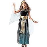 Teal Ombre Cleopatra Costume for Kids | Royal Egyptian Queen Dress with Faux Leather Belt & Headband