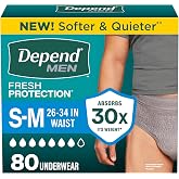 Depend Fresh Protection Adult Diapers for Men, S/M, 80 Count | Grey, Disposable, Incontinence Underwear for Men, Feels Like Real Underwear