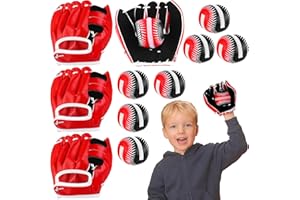 Aodaer T Ball Sets Teenager Easy Catch Ball & Glove Set Youth Teeball Gloves Balls Synthetic Leather Glove and Baseball for Yard Lawn Game, Catch Game, Baseball Play, Black and Red