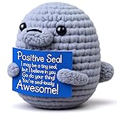 Positive Crochet Seal Gift – Handmade Encouragement Present for Women Men Friends Coworkers, Emotional Support Cute Animal Figurine, Inspirational Christmas Birthday Stocking Stuffer Desk Decor