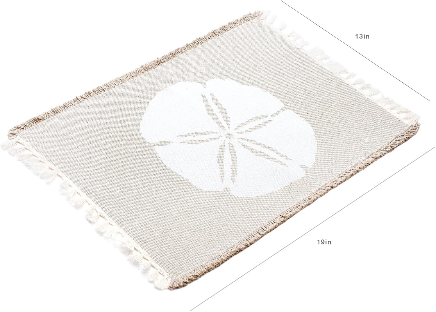 Living Fashions Table Placemats Set of 4 - Beach Themed Nautical Kitchen Placemats for Dining Table - 100% Washable Cotton Place Mat- Seashell, Sand Dollar, Starfish & Anchor Designs with Fringes: Home & Kitchen
