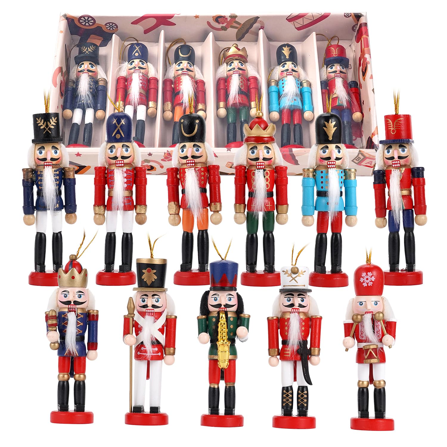 COMBIUBIU 11Pcs Christmas Nutcrackers Set,12CM Wooden Traditional Nutcracker Soldiers,Mini Nutcracker Figures Hanging Ornaments Christmas Decorations Tree Gift for Xmas Decor