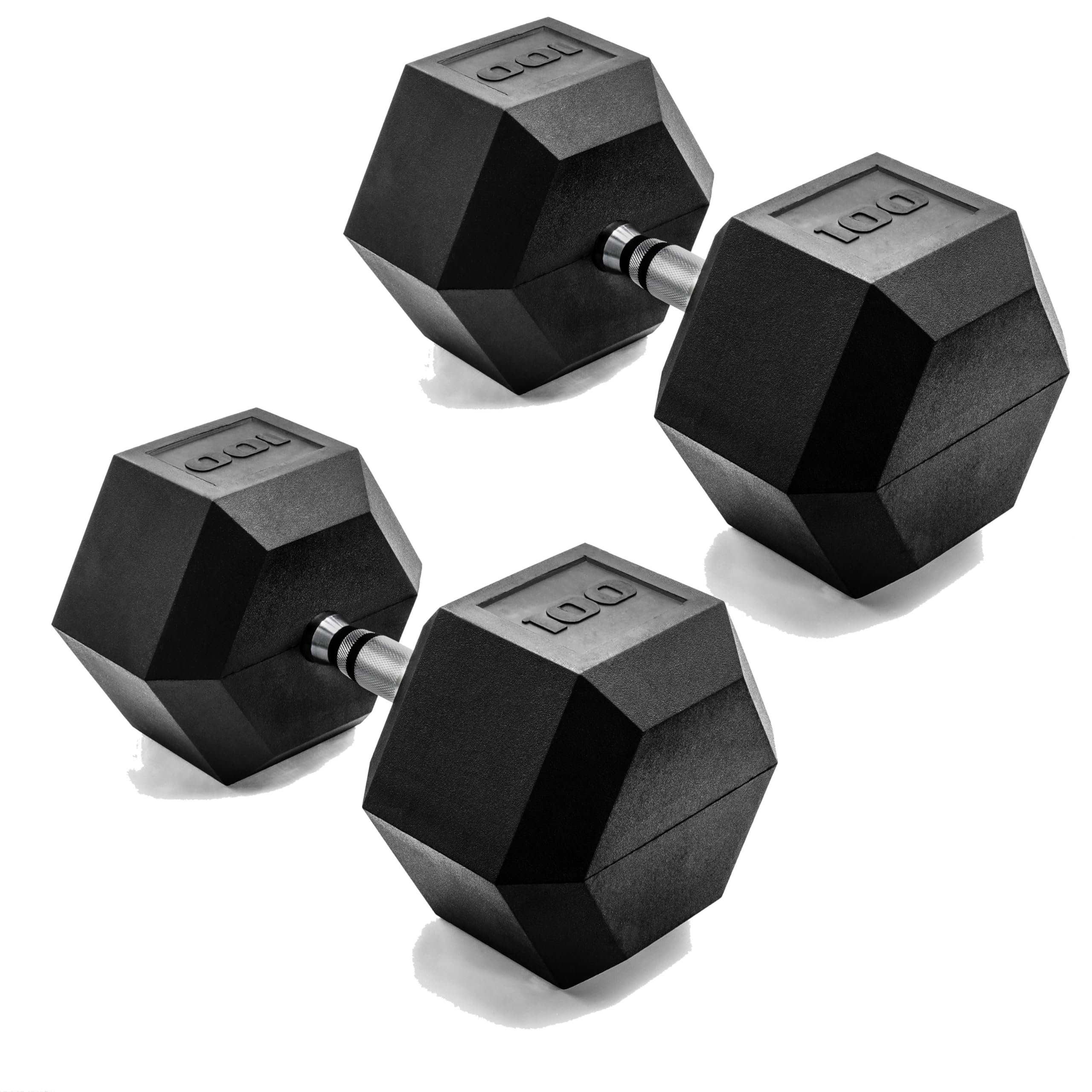 CAP Barbell 100 LB Rubber Coated Hex Dumbbell Hand Weight - Pair | Chrome Handle Image