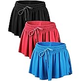 Didaey 3 Pcs Flowy Running Shorts for Women 2 in 1 Butterfly Shorts with Pockets Spandex Liner Athletic Workout
