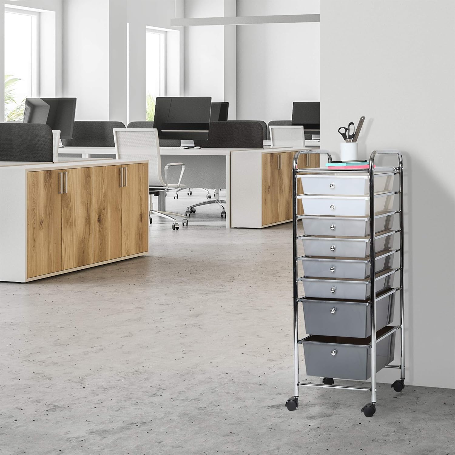 Seville Classics 8-Drawer Multipurpose Mobile Rolling Utility Storage Bin Organizer Cart, Gradient Gray: Home & Kitchen
