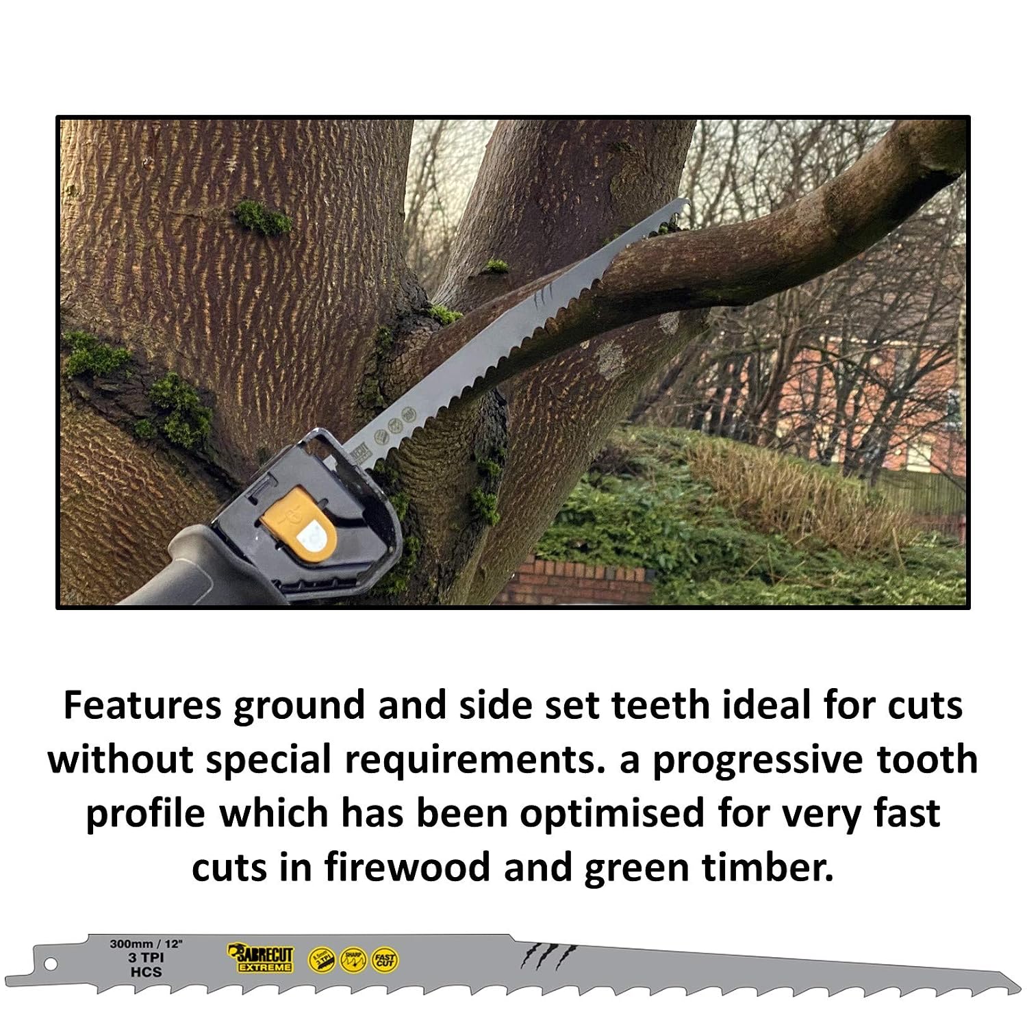 3 x SabreCut SCRS1617K_3 300mm 3 TPI S1617K Very Fast Wood Cutting Reciprocating Sabre Saw Blades, Green - Image 3