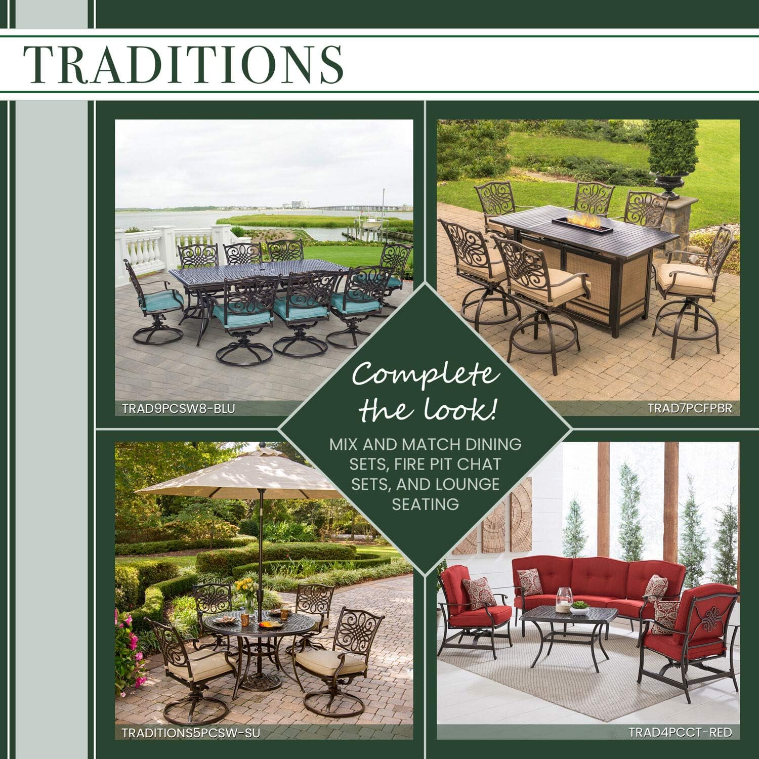 Hanover TRADDNWB5PCSWSQG-TAN Traditions 5-Piece Tan with 4 Wicker Back Swivel Rockers Outdoor Dining Set : Garden & Outdoor