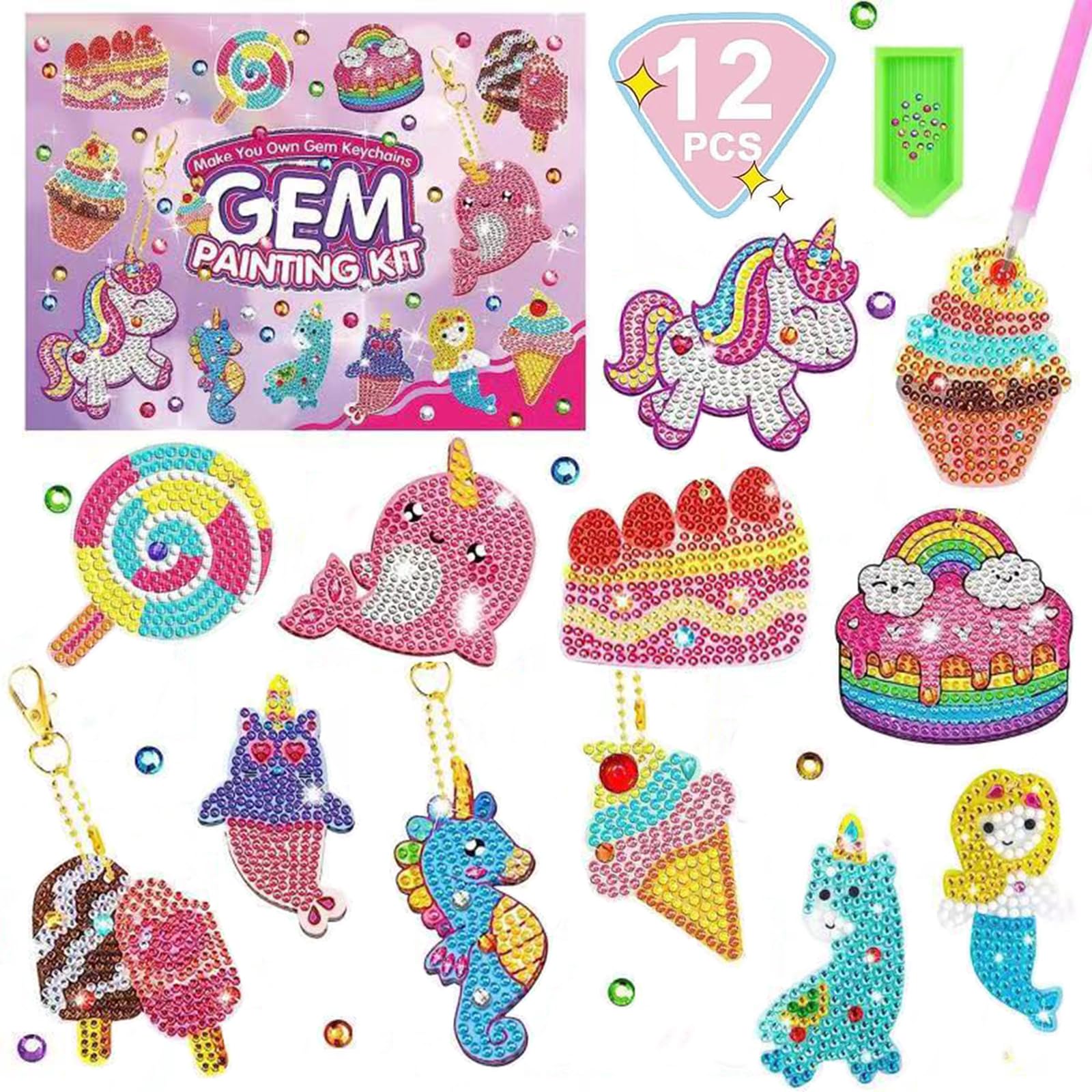 Afufu Girls Birthday Presents, Diamond Art Kits Girls Toys Age 6 7 8 9 10 11 12, Kids Crafts Mosaic Kits for Children, Diamond Painting Keyrings, Make Your Own GEM Keychains — image 1