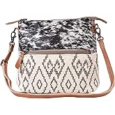 Myra Bag Gloss Small Crossbody - 10x8 Mexican Shoulder Bag, Canvas and Brown Leather, Zipper Top, Boho Purses for Women, Everyday Hippie Vintage Purse, For Work, Errands, Travel, Renaissance Outfit