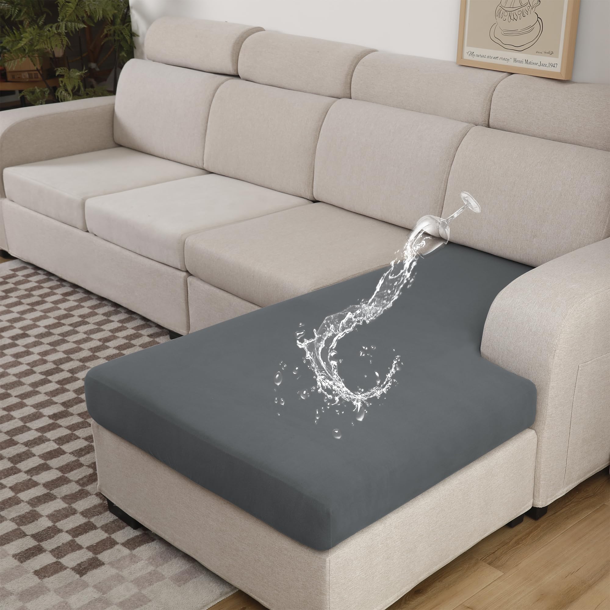 Photo 1 of TOPYUMH 100% Waterproof Couch Cushion Covers L Shaped Chaise Cover, Stretch Seat Covers for Sectional Sofa, Reversible Couch Sofa Protector Covers for Kids Pets, Washable(Chaise Cover, Grey)