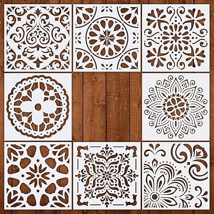 Czong Pack Of 8 Mandala Floor Painting Stencils Set 6x6 Inch Laser Cut Wall Stencil Painting For Wood Floor Tiles Fabric Template