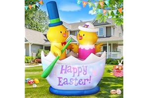 Danxilu 6 Foot Easter Inflatable 2 Chicks Boating Blow Up Outdoor Decorations with Built-in LED Lights for Holiday Party Indoor Yard Garden Lawn Decor