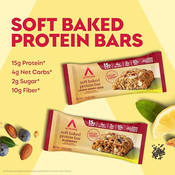 ATKINS SOFT BAKED PROTEIN BAR LEMON POPPY SEED 4-1.76OZ