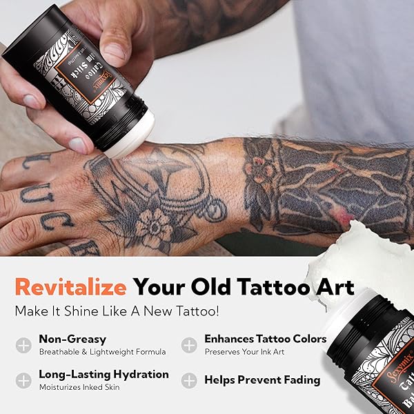 SEXY MIX TATTOO AFTERCARE TATTOO BALM, TATTOO ENHANCER FOR OLD TATTOO CREAM, GENTLE INGREDIENTS TATTOO CARE, TATTOO LOTION COLOR ENHANCEMENT, MOISTURIZING SKIN STICK (UNSCENTED, 2.65OZ)