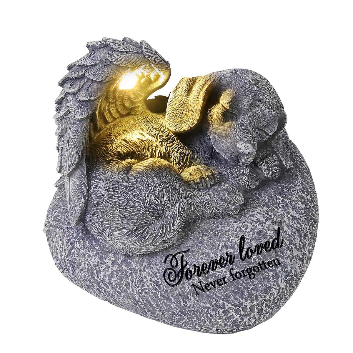 Photo 1 of ****do not light up***** QZWHLSM Pet Memorial Gifts for Dogs,Hand-Sculpted Resin Pet Loss Sympathy Gift with LED Light, Pet Angel Sleeping Dog Memorial Stone Statue Pet Headstone Grave Markes for Loss Dog Sympathy Gift