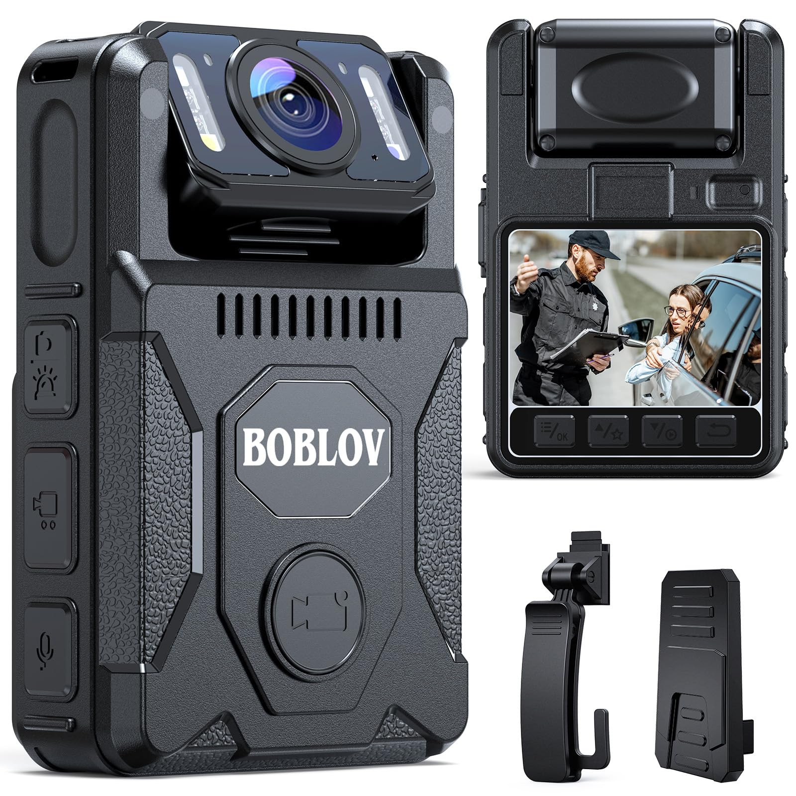 BOBLOV M7 128GB Body Worn Camera, 180° Rotate Body Cam, 4000 mAh Battery & Fast Charger, 15 Hrs Video Record, 1080P Body Camera with Audio for Police, Civilians, Law Enforcement, Delivery Job