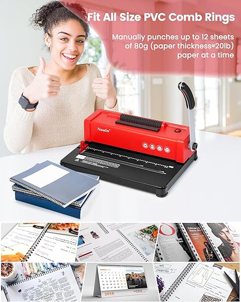 46-HOLE BINDING MACHINE SPIRAL COIL BINDER RED,DIY BOOK BINDER KITS WITH ELECTRIC COIL INSERTER,4:1 PITCH 500 SHEETS,COME WITH 100PCS COMB BINDING SPINES,SCHOOL OFFICE HOME