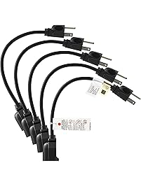 Etekcity 10 Pack Power Extension Cord Cable, Outlet Saver, 3 Prong, 16AWG 13A, UL Listed (Black, 1 Foot) (5 Pack)