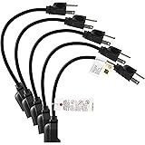 Etekcity 5 Pack Power Extension Cord Cable, 16AWG 13A, UL Listed (Black, 1 Foot)