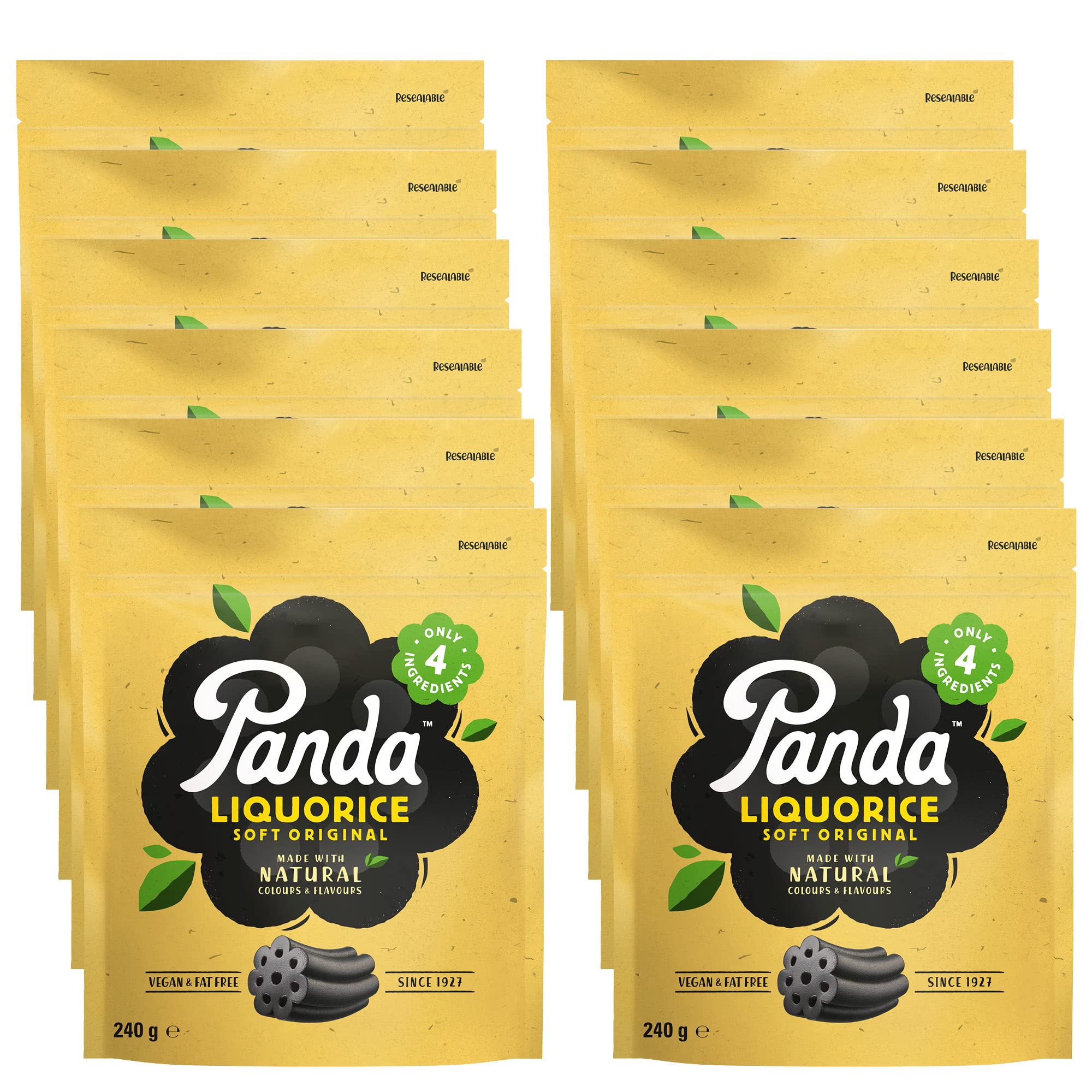 Panda ® | Natürliche weiche Original Lakritz Süßigkeiten | Pure Panda Lakritz süß mit nur vier natürlichen Zutaten gemacht | Vegan, fettfrei & künstlich frei | 240 Gr x 12 Beutel Pack