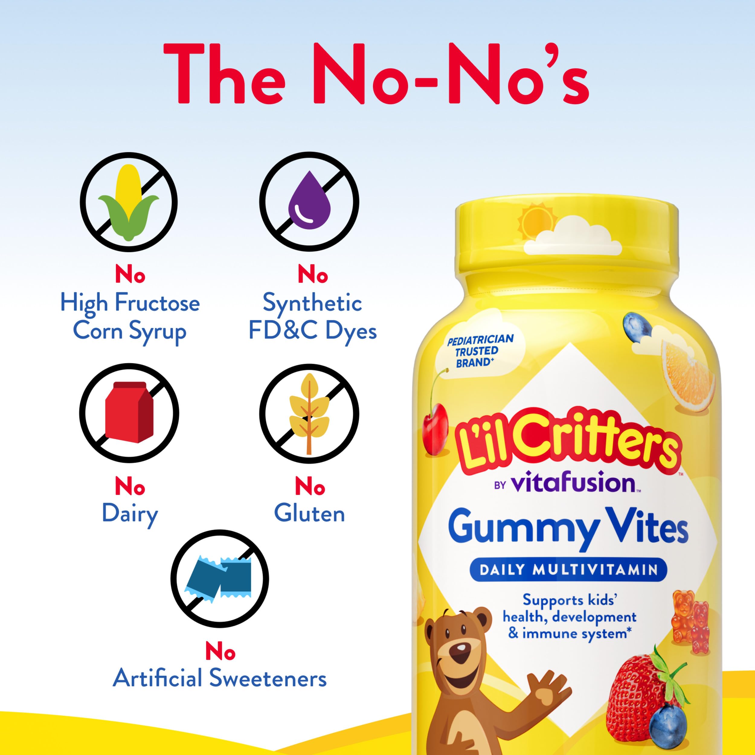L’il Critters Gummy Vites Daily Gummy Multivitamin for Kids, Vitamin C, D3 for Immune Support Cherry, Strawberry, Orange, Pineapple and Blueberry Flavors, 70 Count Gummies