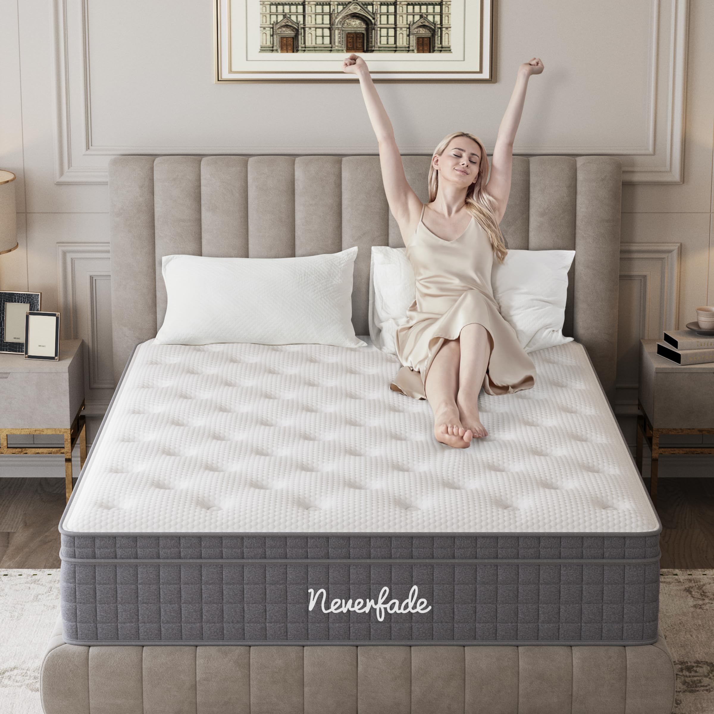 View 1 of Neverfade 12 Inch Queen Mattress, Medium Firm Gel Memory Foam Hybrid Mattress, for Back Pain Relief, Pressure Relief for Side Sleepers