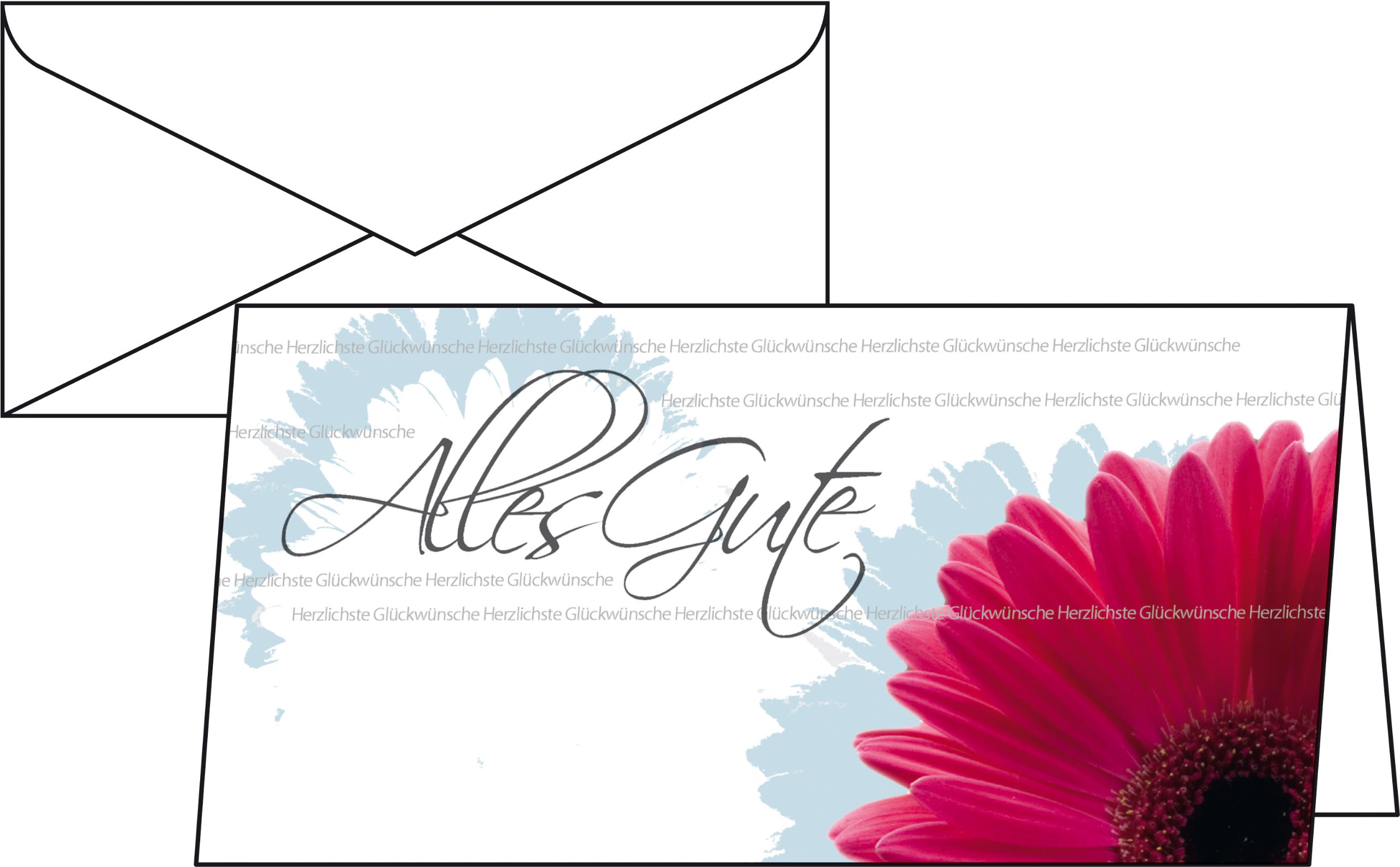 Sigel DS209 Greetings Cards with German Text "Alles Gute" ("All the Best") Pack of 10 / DIN Long 2/3 A4 / 220 g Glossy Card / For Inkjet / Laser Printers and Copiers / with Envelopes