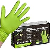 TitanFlex Heavy Duty Industrial Nitrile Gloves with Raised Diamond Texture, 8-mil, Latex Free (Green/Dark Green/Yellow)