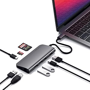 Satechi Aluminum Type-C Multimedia Adapter with 4K HDMI, Mini DP, USB-C PD, Gigabit Ethernet, USB 3.0, Micro/SD Card Slots - Compatible with 2020/2018 MacBook Air, 2020/2019 MacBook Pro (Space Gray)